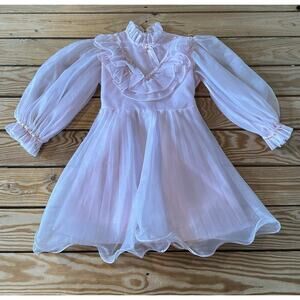 Vintage Union Made Merry Girl Chiffon Party Dress Size 6 Girl’s Pink